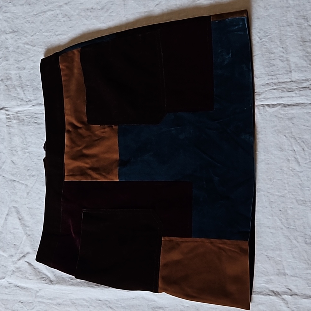 Whyte eyelash 70s Patchwork Velvet Skirt Autumnal Colors Front Pockets Zs Large